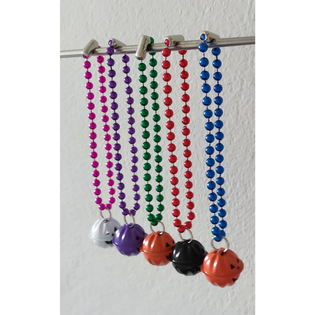 สร้อยคอแมว สร้อยคอหมา ปลอกคอ โซ่ไข่ปลา เคลือบสีสดๆ ขนาดรอบคอ 6-16 นิ้ว กระพรวน ฮัลโลวีน (SKU 0002)