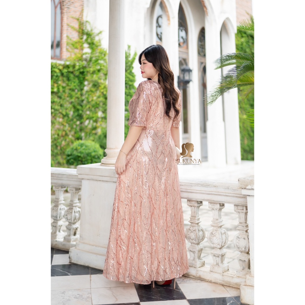 6783:ชุดเดรสออกงานชุดราตรีออกงานคอวี เนื้อผ้าวิ้งๆปักเลื่อมเกรดคุณภาพ - รูปที่ 4