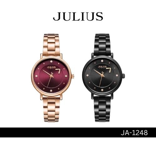 Julius JA-1248 นาฬิกาข้อมือผู้หญิง มี 2 สี สายสแตนเลส หน้าปัดกลม แบรนด์เกาหลี ของแท้ ประกัน 1 ปี