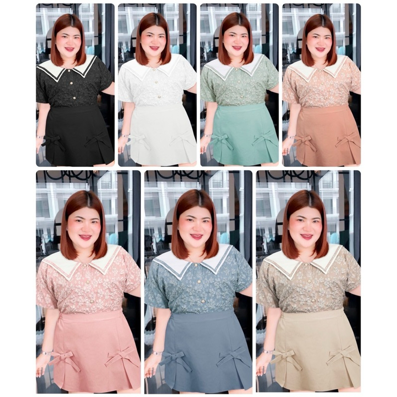 RN315.เสื้อสาวอวบ/ชุดผ้า luxury รุ่นปกแหลมแต่งขอบปก เรียบหรู