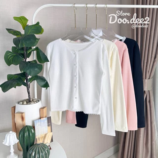 ♦️DOODEE2♦️เสื้อแขนยาวแต่งลูกไม้ กระดุมมุก(แกะได้) ผ้าฉลุลูกไม้