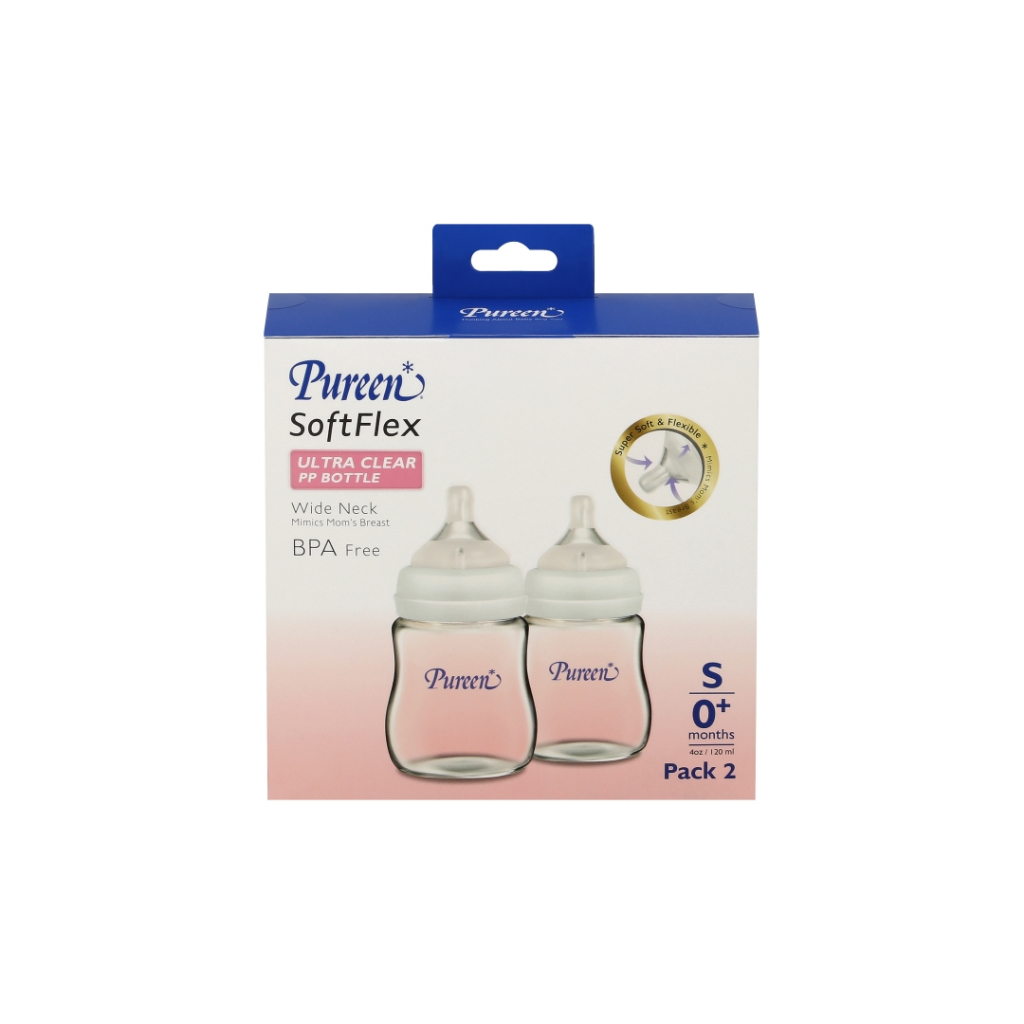 ขวดนมคอกว้าง ซอฟท์เฟล็กซ์ (Ultra Clear) 4 ozx2