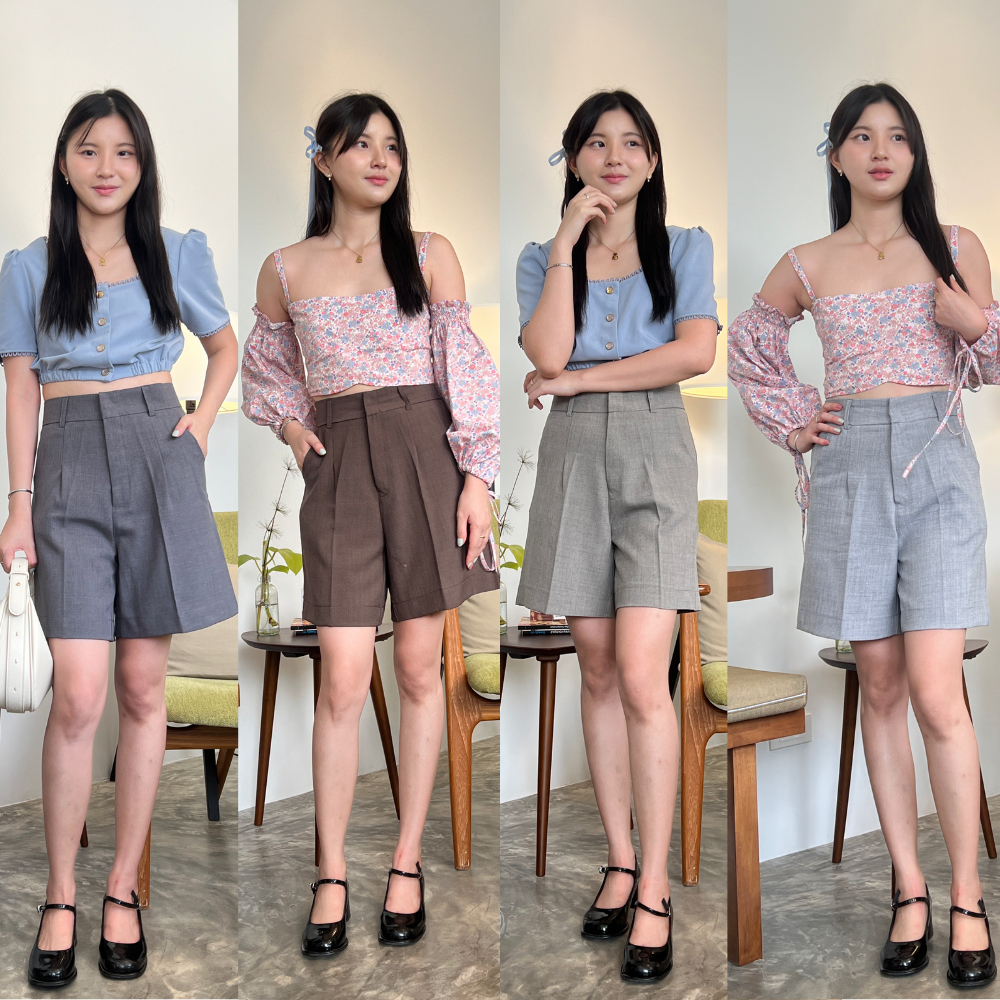 กางเกงขาสั้นเอวสูง ตะขอหน้า ยาว 19 นิ้ว ผ้าโซดา ไซส์ S-38  กางเกงผู้หญิง