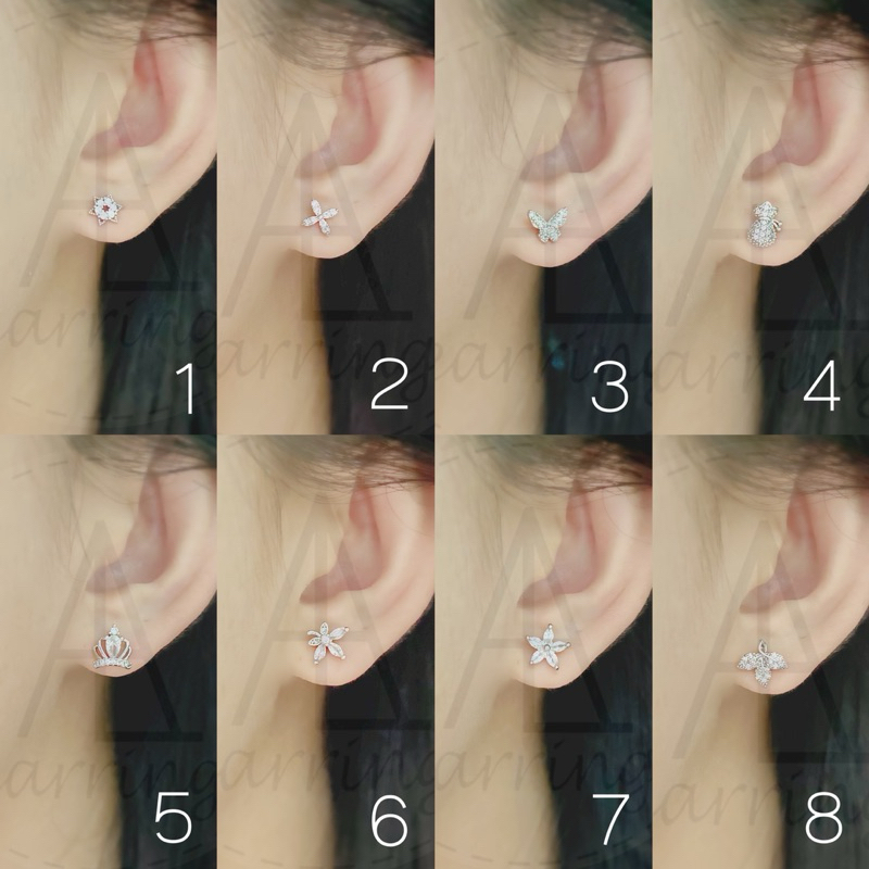 [มินิมอลสีเงิน133] ต่างหูมินิมอลแบบติดหู ราคาต่อ1คู่ พร้อมแป้น(ทับหลัง)แบบโลหะทุกคู่