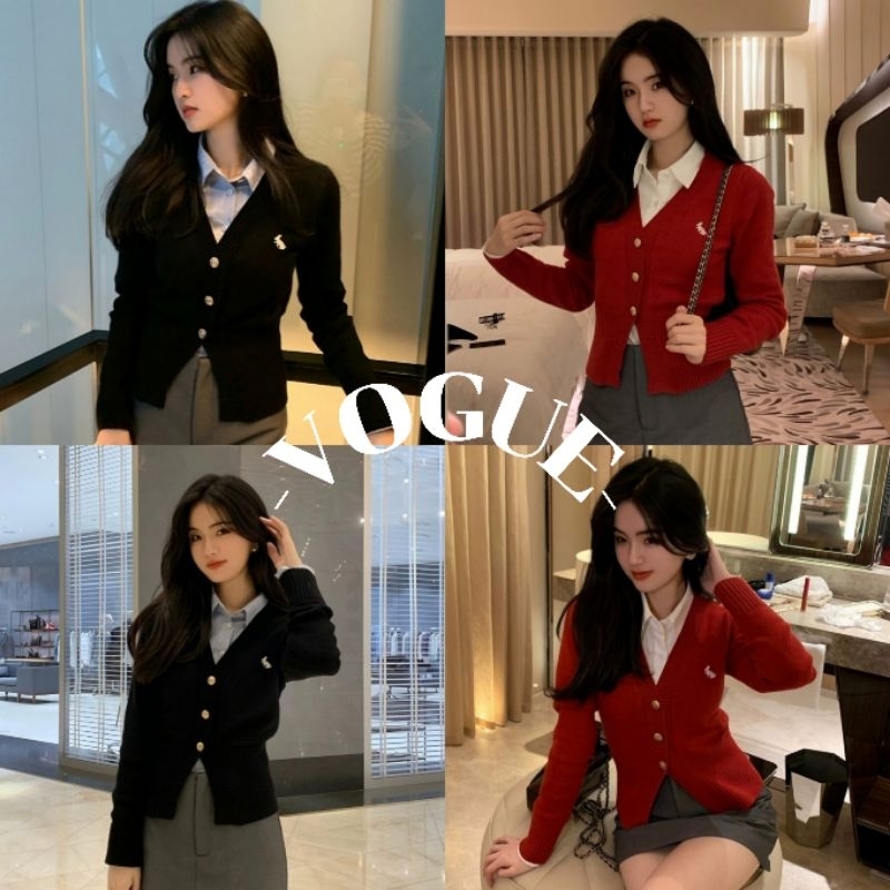 Vogue พร้อมส่ง เสื้อคลุมไหมพรม แขนยาว คาดิแกรน สีพื้น (M087)