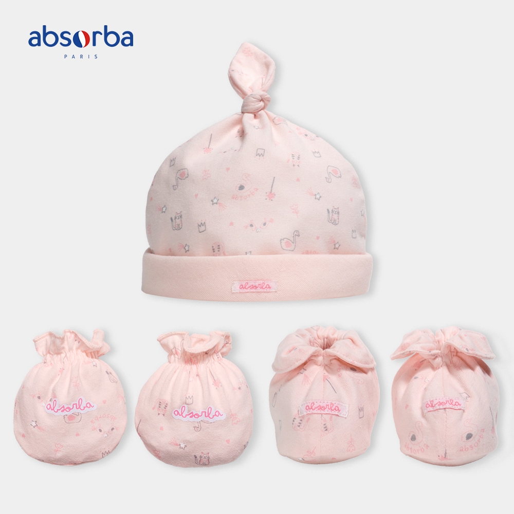 แอ็บซอร์บา (แพ็ค 1 เซ็ต) เซ็ตหมวก ถุงมือ ถุงเท้า สีชมพู สำหรับแรกเกิด - 3 เดือน คอลเลคชั่น Coeur & Etoile