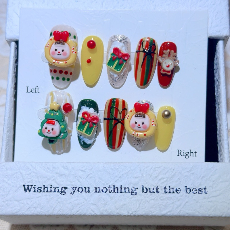 Handmade B537 ซีรีส์คริสต์มาส เล็บปลอมเล็บเจลpvc สีแดง พลาสเตอร์ตาแมวสีขาวพอร์ซเลนทำมือ ต้นคริสต์มาส ทำเล็บแบบถอดได้