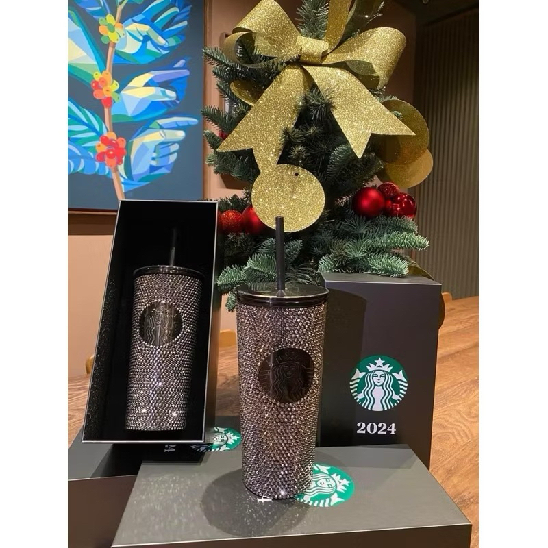Starbucks Stainless Steel 500 Stores Bling black Cold Cup 16oz.