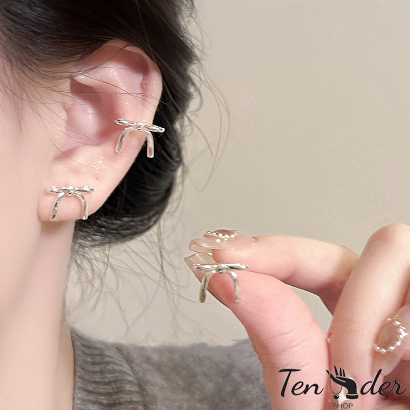 COD-ส่งเร็วจากไทย🎀ต่างหูสตั๊ดBowknot น่ารักหวาน เรียบง่าย สไตล์เกาหลี นักเรียนสำหรับผู้หญิง ป้องกันหู ไม่ทําให้แพ้ง่าย-T