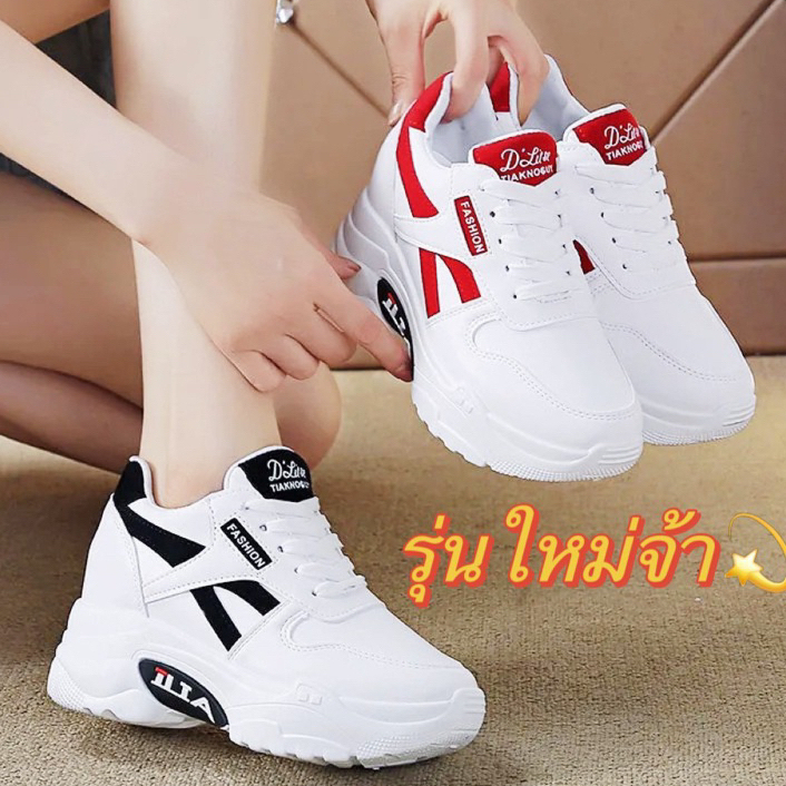 leeblackshoe☀️มาใหม่☀️รองเท้าผ้าใบหญิง รองเท้าลำลอง ทรงสปอร์ต งานเเฟชั่น ทันสมัย เสริมส้น6cm พร้อมส่งA579