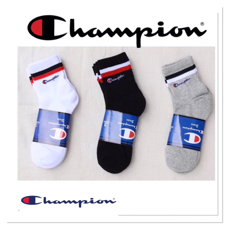 พร้อมส่ง ถุงเท้า Champion ผ้าcotton เนื้อนุ่ม 1 แพ็ค มี3คู่ มี3สี ขาว ดำ เทา ไซส์ 35-42