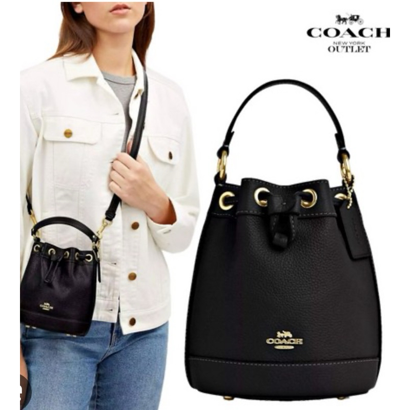 Coach cn683 กระเป๋าสะพายข้าง ทรงขนมจีบ หนังแท้ทั้งใบสีดำ