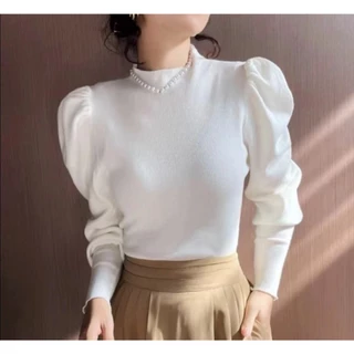 เสื้อแขนยาว ไหมพรม คอสูง ผ้าดี สีพื้น ทรงรัดรูป สไตส์เกาหลี