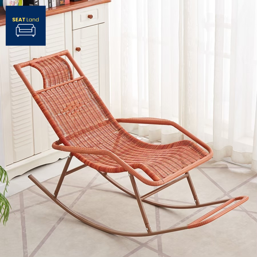 Seatland เก้าอี้โยก วัสดุหวายเทียม สามารถรับน้ำหนักได้ 120 กก. สีน้ำตาลแดง/ดำ/ทอง  Rocking chair