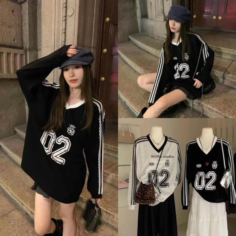 เสื้อแขนยาวคอวีทรงโอเวอร์ไซส์รุ่น 2518 TAG.WG.WE