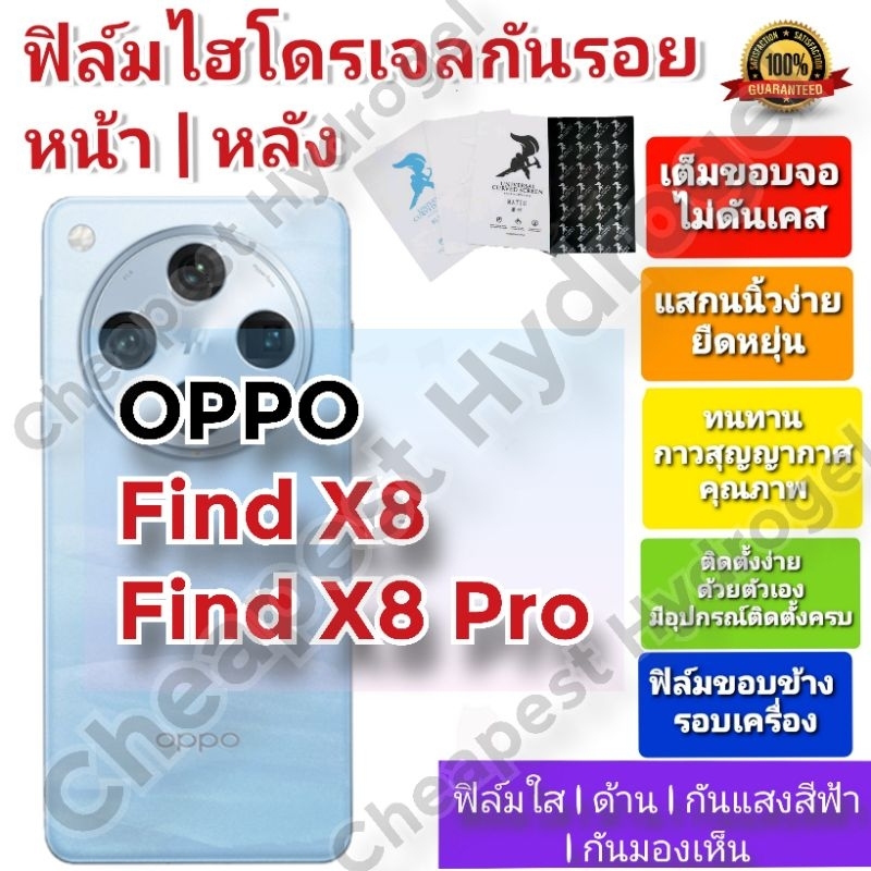 ฟิล์มกันรอยไฮโดรเจล | Hydrogel film คุณภาพดี สำหรับ OPPO Find X8 , Find X8 Pro