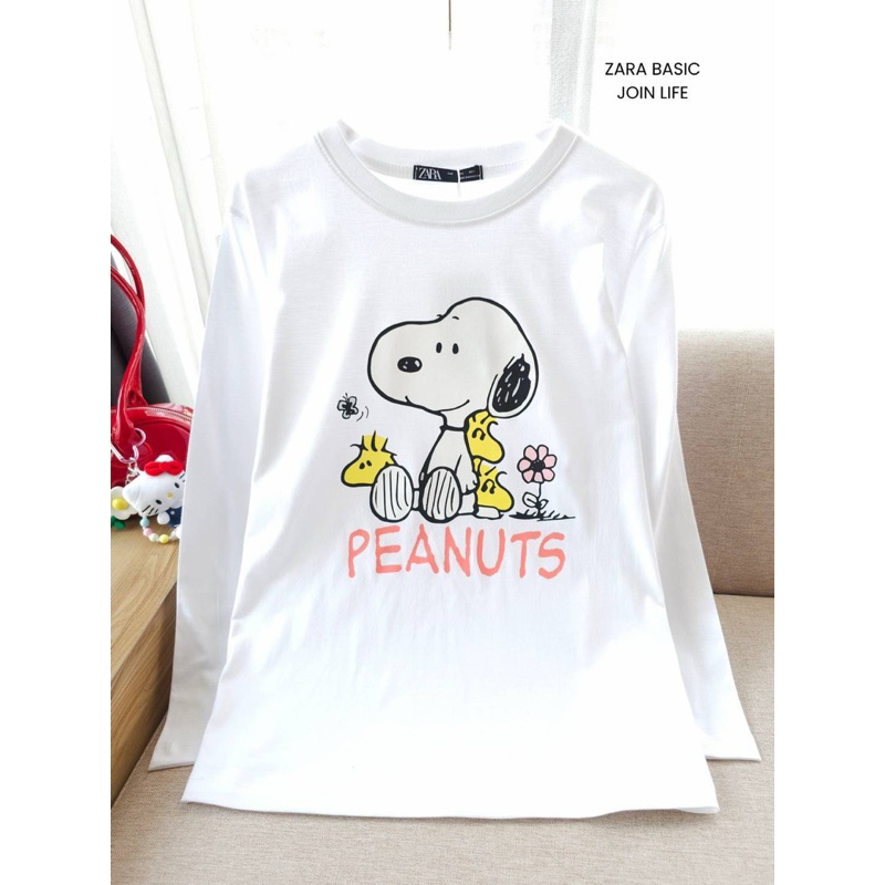 พร้อมส่ง   เสื้อยืดแขนยาว ป้ายZARA อก42-44 ยาว25 ผ้ายืด ผ้าคอลตอล คอกลม แขนยาว งานสกรีนลายน่ารักๆ ดีเทลการออกแบบทันสมัย