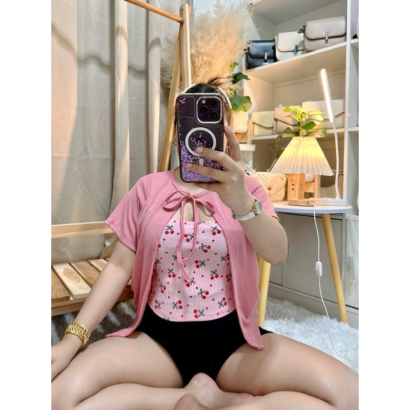 267 เสื้อสาวอวบ แต่งทูโทนลายเชอรี่รุ่นใหม่ อก 34-44