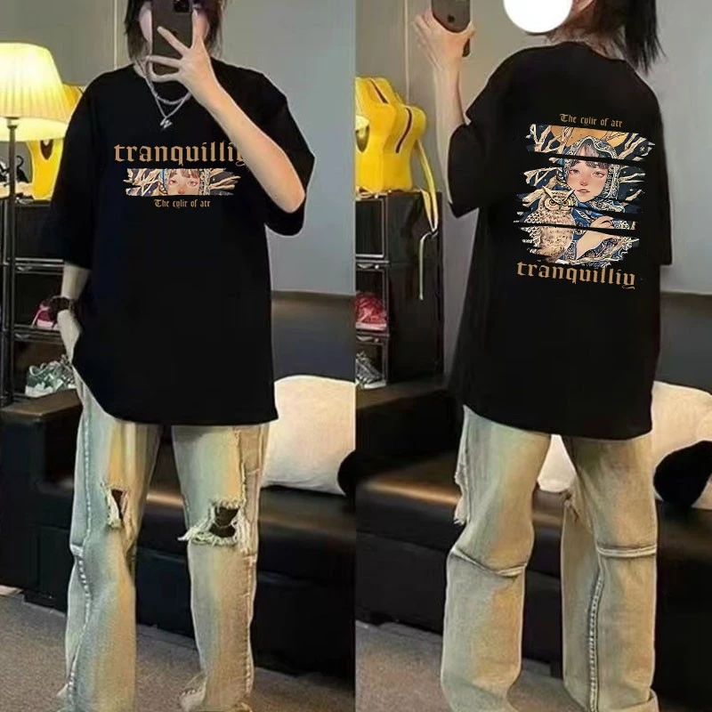 เสื้อยืดผู้หญิงกําลังฮิตใหม่ ผ้าคอตตอน100% oversize เสื้อผ้าแฟชั่นไซส์ใหญ่ ทรงหลวม เสื้อโอเวอร์ไซส์เกาหลี สกรีนลายวินเทจ thumbnail 7