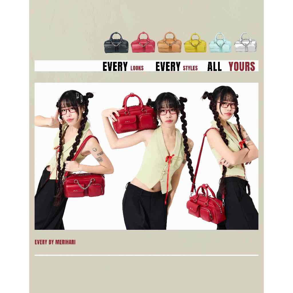Merihari (メリハリ) รุ่น Every กระเป๋าผู้หญิง หนัง PU พรีเมี่ยม สะพายได้ 3 แบบ มี 6 สี