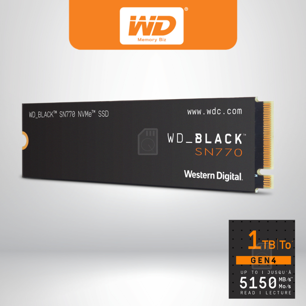 WD 1TB SSD (เอสเอสดี) WD BLACK SN770 - PCIe 4x4/NVMe M.2 2280 (WDS100T3X0E) MemoryBiz