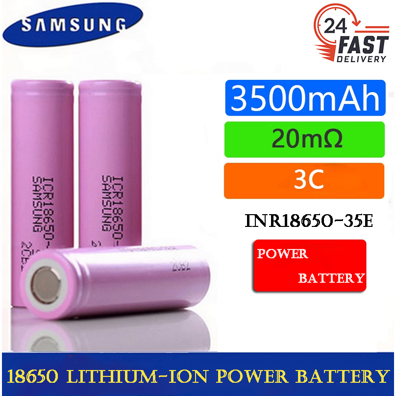 ซัมซุง ถ่านชาร์จ 18650 แบตเตอรี่Samsung 35E 3.7V - 4.2V 3500mAH หัวแบน อเนกประสงค์ ถ่านไฟฉาย Li-ion 