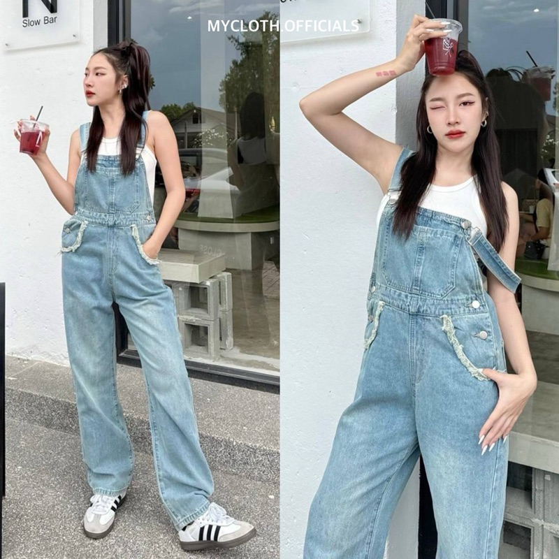 mycloth.officials - เอี๊ยมยีนส์ขายาวสียีนส์ฟอก แต่งเย็บรุ่ยตรงกระเป๋า งานสวยเก๋สุดด