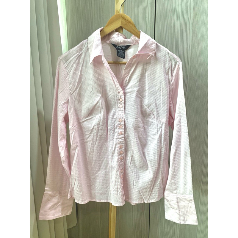 เสื้อเชิ๊ต สีชมพู เเขนยาว อกเสื้อ 40 JJ06