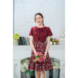 ZA011ชุดเดรสขนมชั้นทรงกั๊กงานผ้าลายดอกไม้สวยหวาน