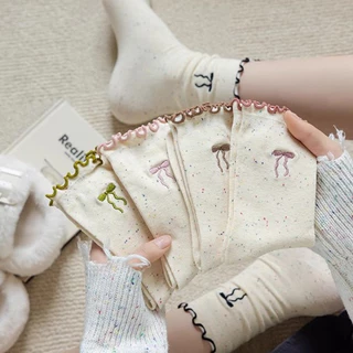 ในไทย-พร้อมส่ง✨ถุงเท้าผ้าฝ้าย ประดับโบว์ ลูกไม้ น่ารักหวาน สไตล์เกาหลี นักเรียนสำหรับผู้หญิง ความยืดหยุ่นสูง-Move