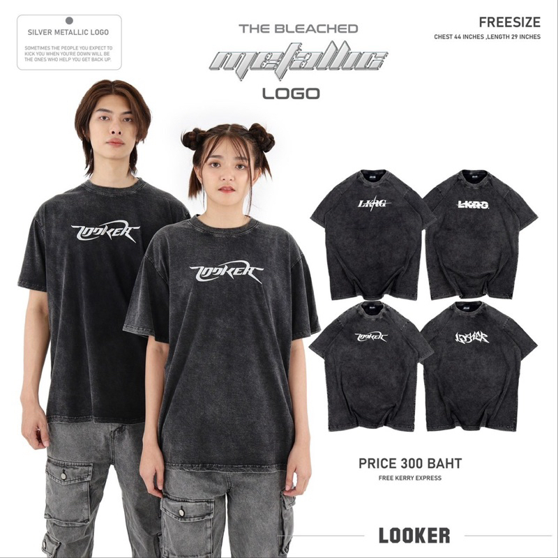 LOOKER - THE Bleached Metallic logo (เสื้อยืดฟอก)