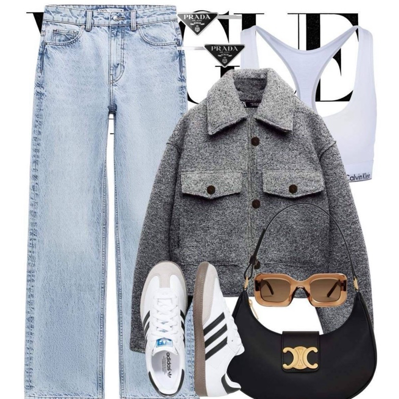 เสื้อคลุม Zara Cropped Boucle Jacket with pocket Grey