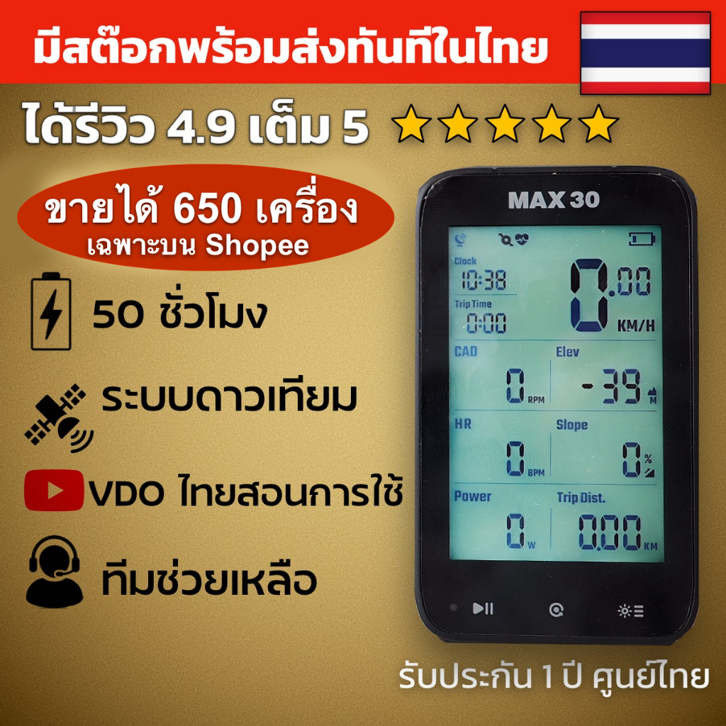 ไมล์จักรยาน Shanren MAX30 จอใหญ่ 3 นิ้ว อุ่นใจบริการหลังการขายสุดเยี่ยม ( ขายได้ 650 เครื่อง )