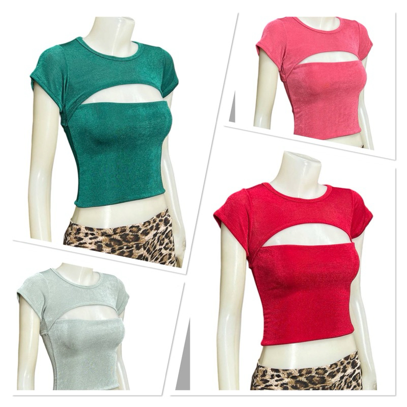 Sns366 เสื้อแขนสั้น ตัวในเกาะอก ผ้าวิ้งGlitter