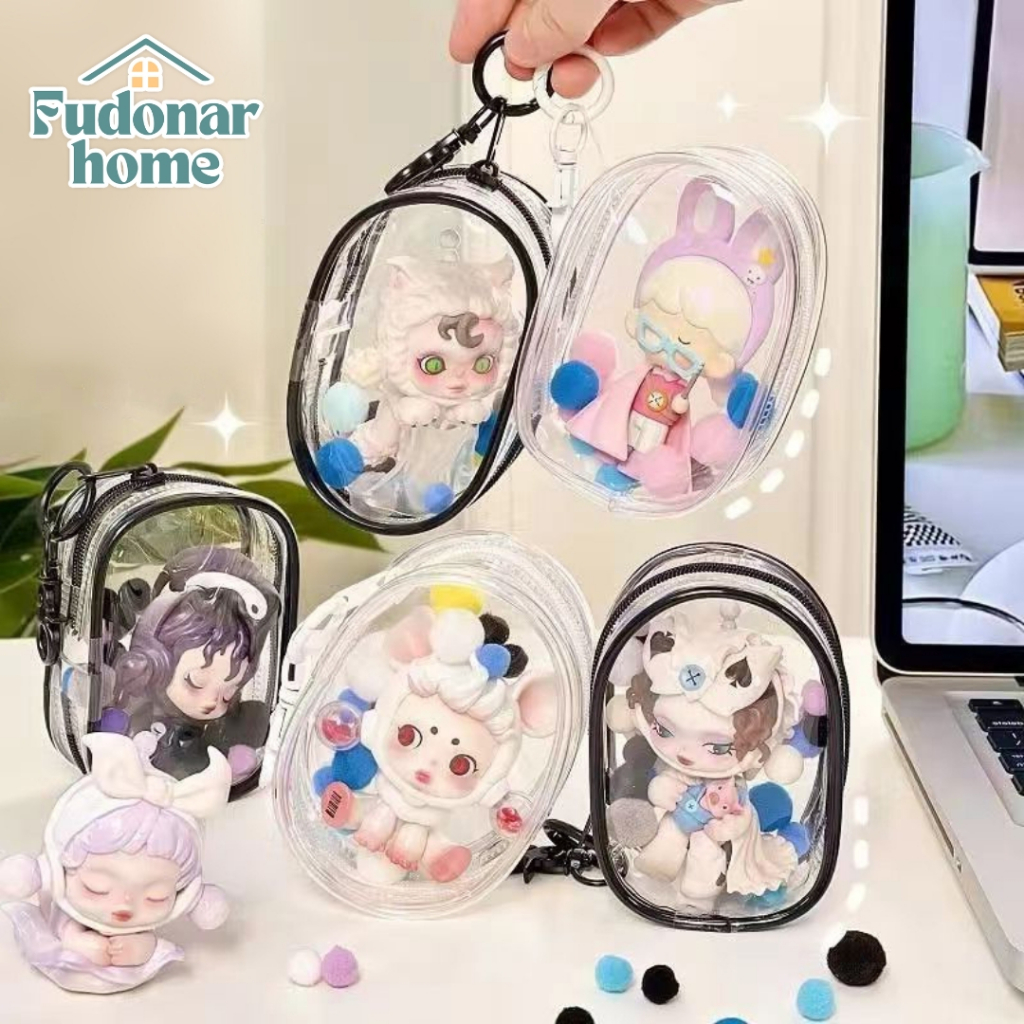 Fudonar กระเป๋าอาร์ตทอย 10 cm กระเป๋าพลาสติกใสใส่ตุ๊กตา มีซิป สําหรับตกแต่งพร็อพแต่งตัว