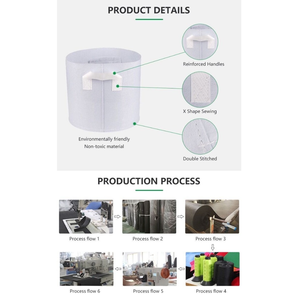 Non-woven fabric Grow bag กระถางผ้า สีขาว กระถางผ้าปลูกต้นไม้ ถุงปลูกต้นไม้ กระถางต้นไม้ 1pcs - รูปที่ 3