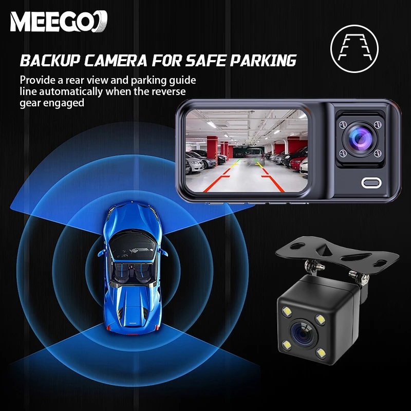 MeeGoo 4K 1080P กล้องติดรถ 2 นิ้ว 3 กล้อง dash cam เครื่องบันทึกการขับ โหมดกลางคืน จับการเคลื่อนไหว thumbnail 5