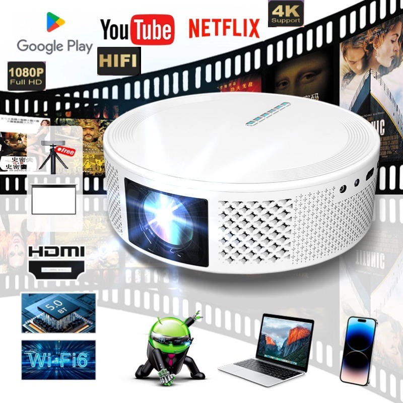 【100% ของแท้ 】2024 T269 4K โปรเจคเตอร์ Android 11.0 พกพาได้ โปรเจคเตอร์ WiFi/5G คุณภาพของภาพ HD 1080P รองรับอินเต