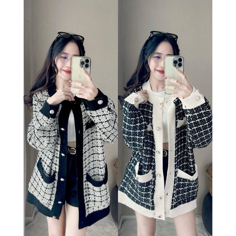 เสื้อไหมพรม คาร์ดิแกน ผ้านิ่ม ใส่คลุม ให้ความอบอุ่น กระดุมทอง กระเป๋าหน้าใช้งานได้จริง