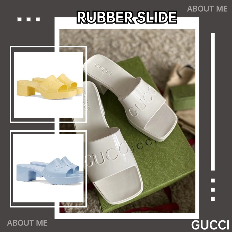 กุชชี่ 💯Gucci WOMEN'S RUBBER SLIDE SANDAL รองเท้าส้นสูง