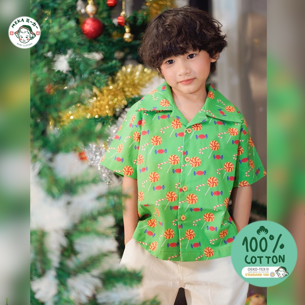 [พร้อมส่ง ] เสื้อเชิ้ตเด็กชาย ลาย Candy Land [อายุ 18m-8y] ผ้า 𝙋𝙧𝙚𝙢𝙞𝙪𝙢 𝘾𝙤𝙩𝙩𝙤𝙣 𝙆𝙤𝙧𝙚𝙖𝙣 แบรนด์ 𝙈𝙚𝙠𝙖.𝘽𝙖𝙗𝙮 𝘾𝙡𝙤𝙩𝙝𝙚𝙨