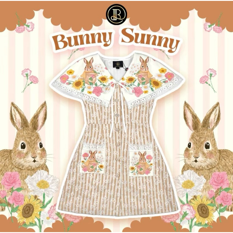 💎พร้อมส่ง💎BLT 🐰 เดรสสีครีมลายน้องกระต่าย