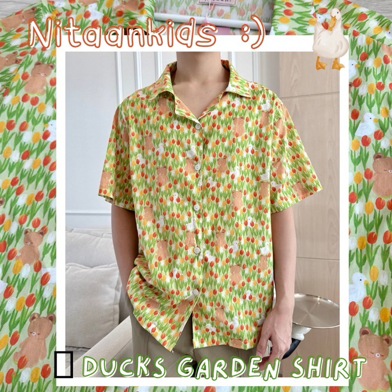 NITAANKIDS เสื้อเชิ้ตลาย DUCKS GARDEN ผ้าคอตตอนไม่ร้อน UNISEX ทรงสวย ผ้าดี