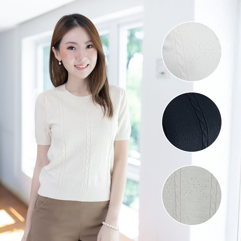 Narinari : NT2497 Mellow Knit Top - เสื้อไหมพรม คอกลม