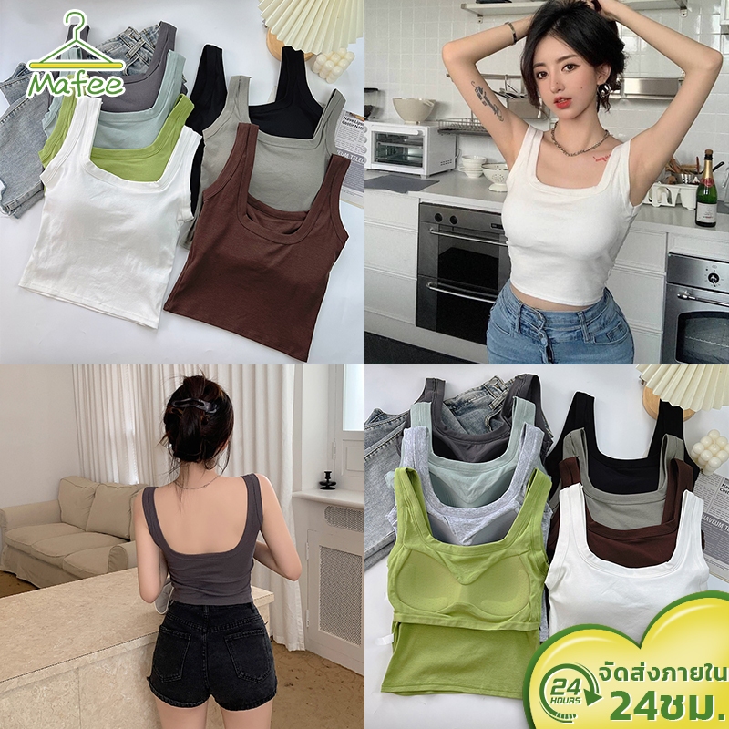 ⛱️🧸เสื้อสายเดี่ยว เปิดหลัง เซ็กซี่ ไม่ต้องใส่เสื้อใน มีซับในตัว ผ้านิ่มใส่สบาย Open-back Built-in Bra camisole