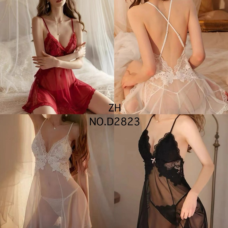 ZH.D2823 ชุดนอนซีทรูสุดเซ็กซี่ ชุดนอนไม่ได้นอน กระโปรง+กางเกงใน(งาน2ชิ้น)
