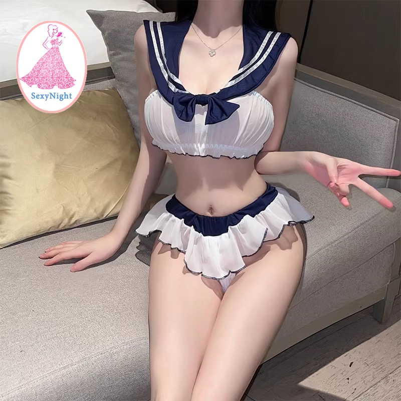 SexyNight 💞💞 ชุดนักเรียนญี่ปุ่น ดูผ่าน ชุดอ่อยแฟน ไม่มีเป้า ราคาถูก พร้อมส่งจากไทย