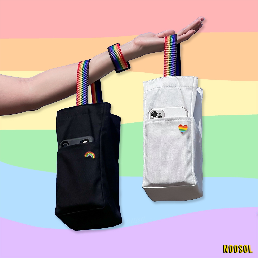 [ของแจกปีใหม่ ยอดนิยม] NOOSOL(1ใบ/แพ็ค) ถุงใส่แก้ว 40oz สายรุ้ง กระเป๋าใส่แก้ว ผ้าดิบ ผ้าแคนวาส แข็งแรง ไม่ขาดง่าย 12677