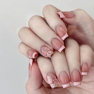 CICI 🇹🇭ร้านไทย🇹🇭【R855】พร้อมส่ง เล็บปลอมสีเจล24ชิ้น เล็บปลอมสำเร็จรูป ใหม่เล็บปลอมกันน้ำ