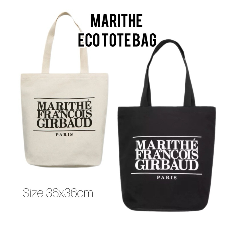 พร้อมส่ง/แท้ Marithe Francois girbaud classic logo eco tote bag กระเป๋าผ้า สะพายไหล่ ใส่ไอแพดได้